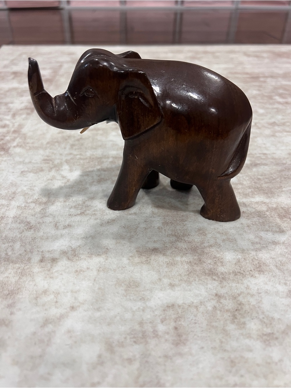 Vintage Strauss Made in Brazil Hand Carved Wood Elephant Figurine